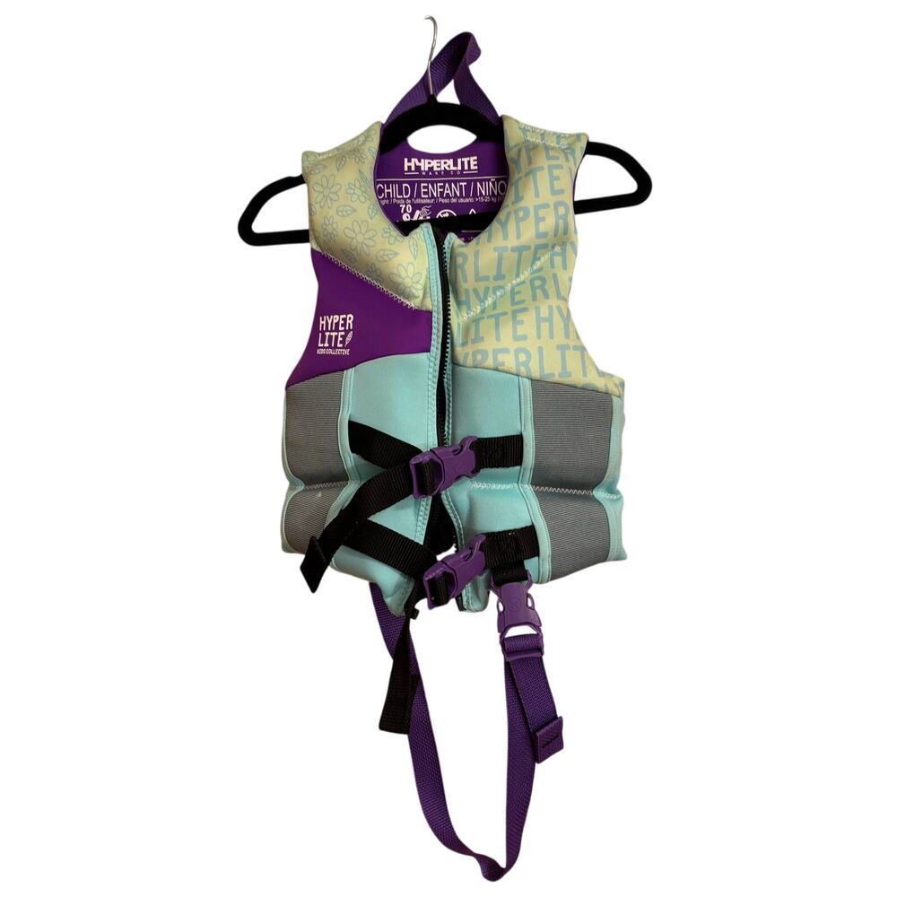 Hyperlite Wake Co. Child life jacket adjustable straps floating vest up to 70 lb